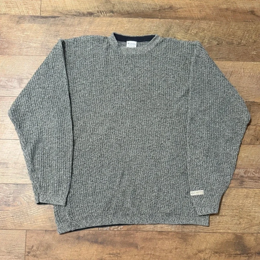 Columbia Sportswear Mens XL Grey Ribbed Knit Cotton Crewneck Sweater Pullover